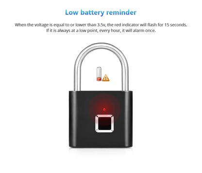 Smart Fingerprint Padlock Waterproof Zinc Alloy Biometric Padlocks with Built-In Rechargeable Battery Door Lock